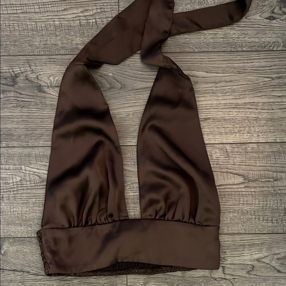Garage Brown Satin Halter Top